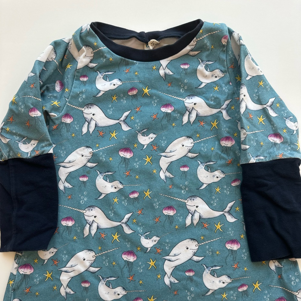 Whimsical Narwhal Kids Nightgown - Teal and Navy